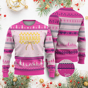 Bananas Coquette Bow Checkered Ugly Christmas Sweater Women Girls Kids TS10 Hot Pink Print Your Wear