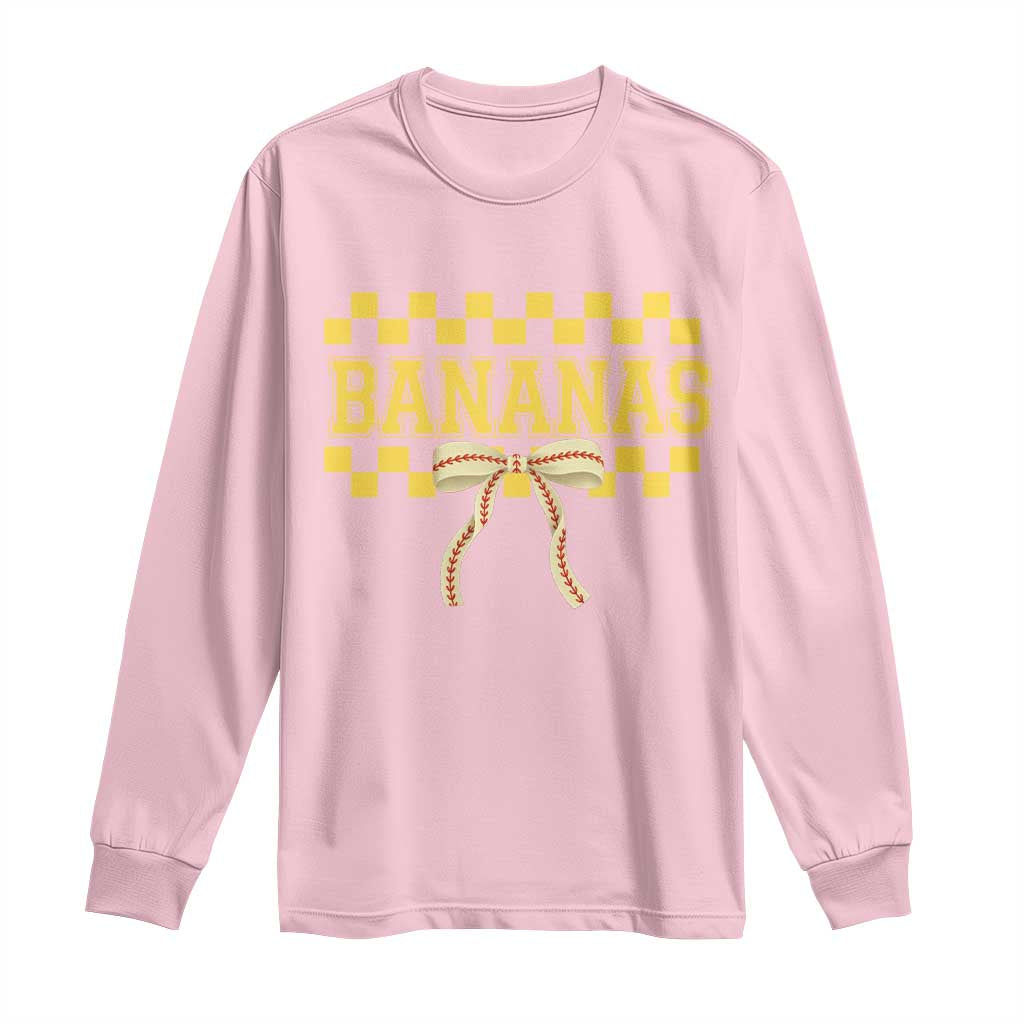 Bananas Coquette Bow Checkered Long Sleeve Shirt Women Girls Kids TS10 Light Pink Print Your Wear