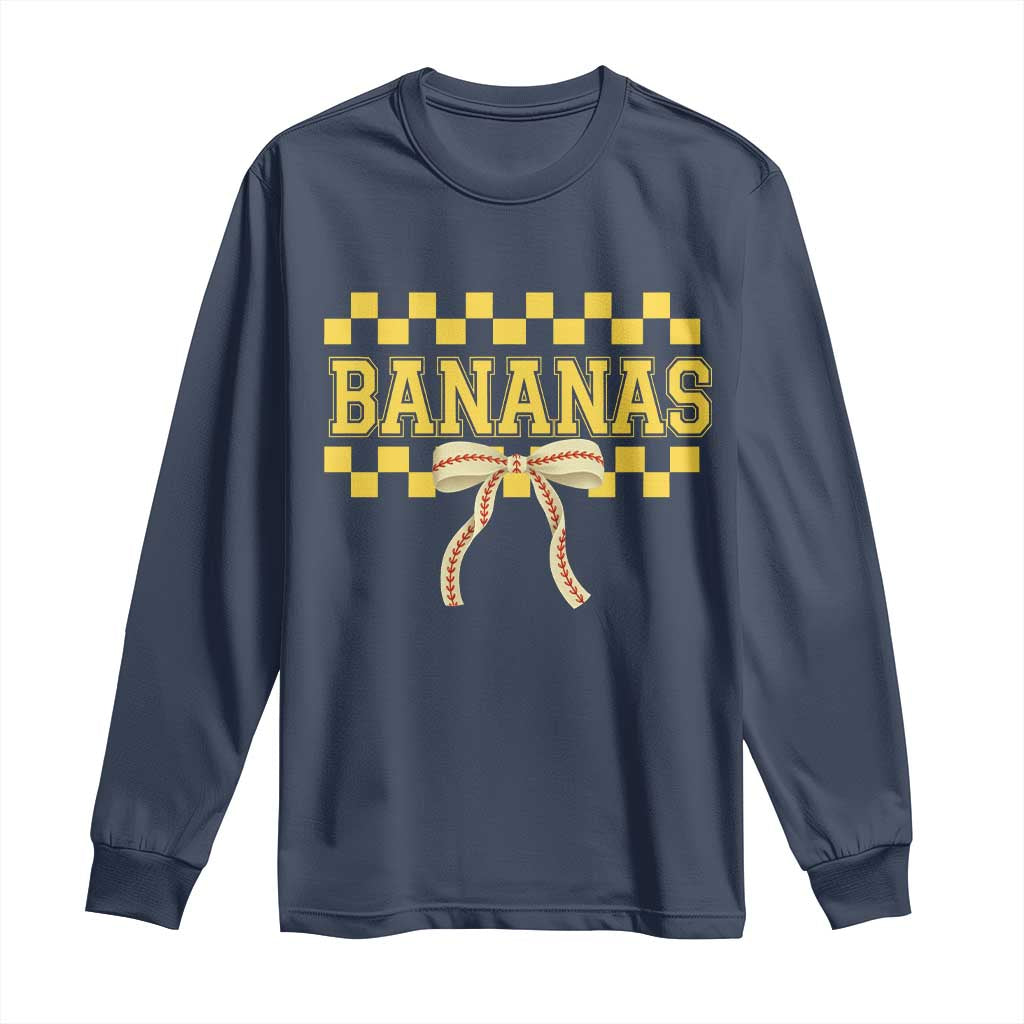 Bananas Coquette Bow Checkered Long Sleeve Shirt Women Girls Kids TS10 Navy Print Your Wear