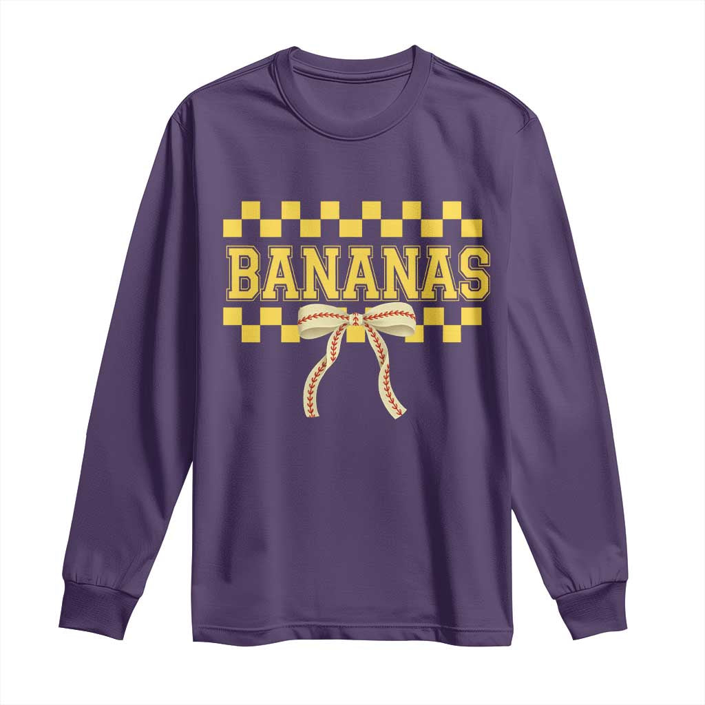 Bananas Coquette Bow Checkered Long Sleeve Shirt Women Girls Kids TS10 Purple Print Your Wear