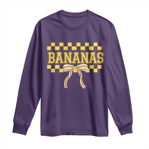 Bananas Coquette Bow Checkered Long Sleeve Shirt Women Girls Kids TS10 Purple Print Your Wear