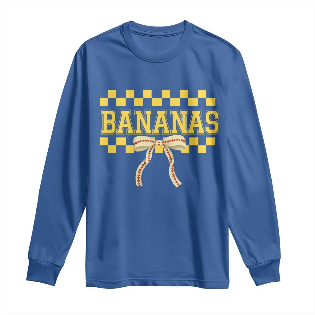 Bananas Coquette Bow Checkered Long Sleeve Shirt Women Girls Kids TS10 Royal Blue Print Your Wear