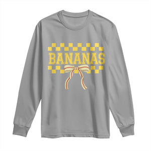 Bananas Coquette Bow Checkered Long Sleeve Shirt Women Girls Kids TS10 Sport Gray Print Your Wear
