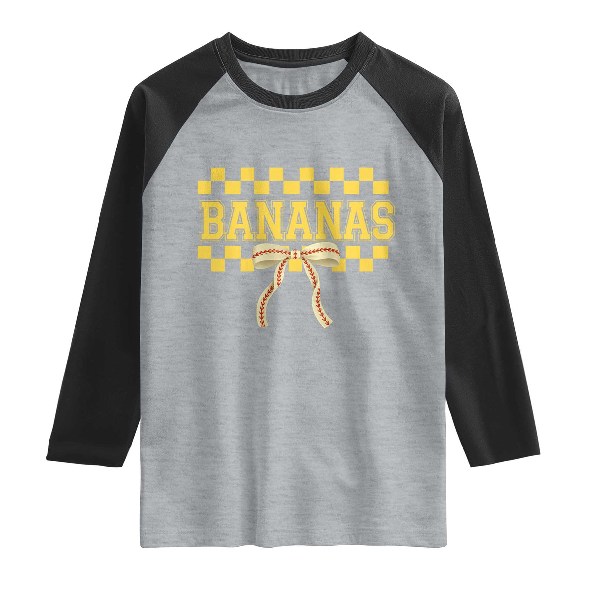 Bananas Coquette Bow Checkered Raglan Shirt Women Girls Kids TS10 Heather Gray Black Print Your Wear