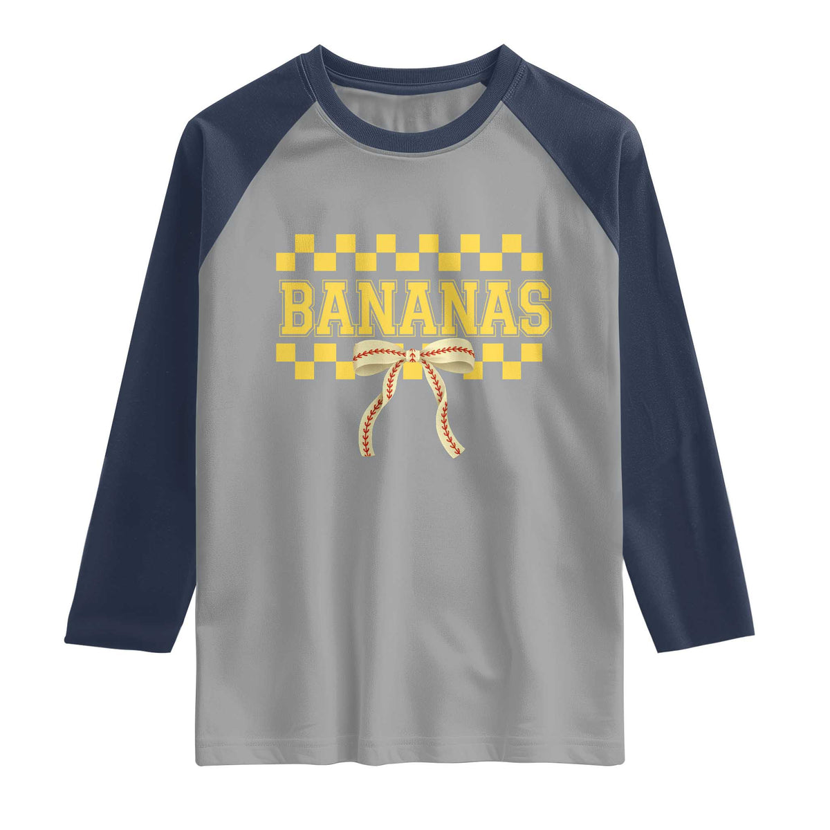Bananas Coquette Bow Checkered Raglan Shirt Women Girls Kids TS10 Sport Gray Navy Print Your Wear