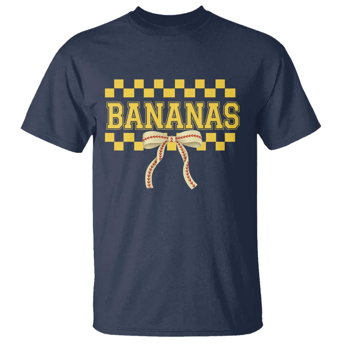 Bananas Coquette Bow Checkered T Shirt Women Girls Kids TS10 Navy Print Your Wear