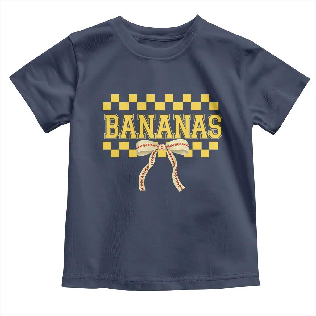 Bananas Coquette Bow Checkered Toddler T Shirt Women Girls Kids TS10 Navy Print Your Wear