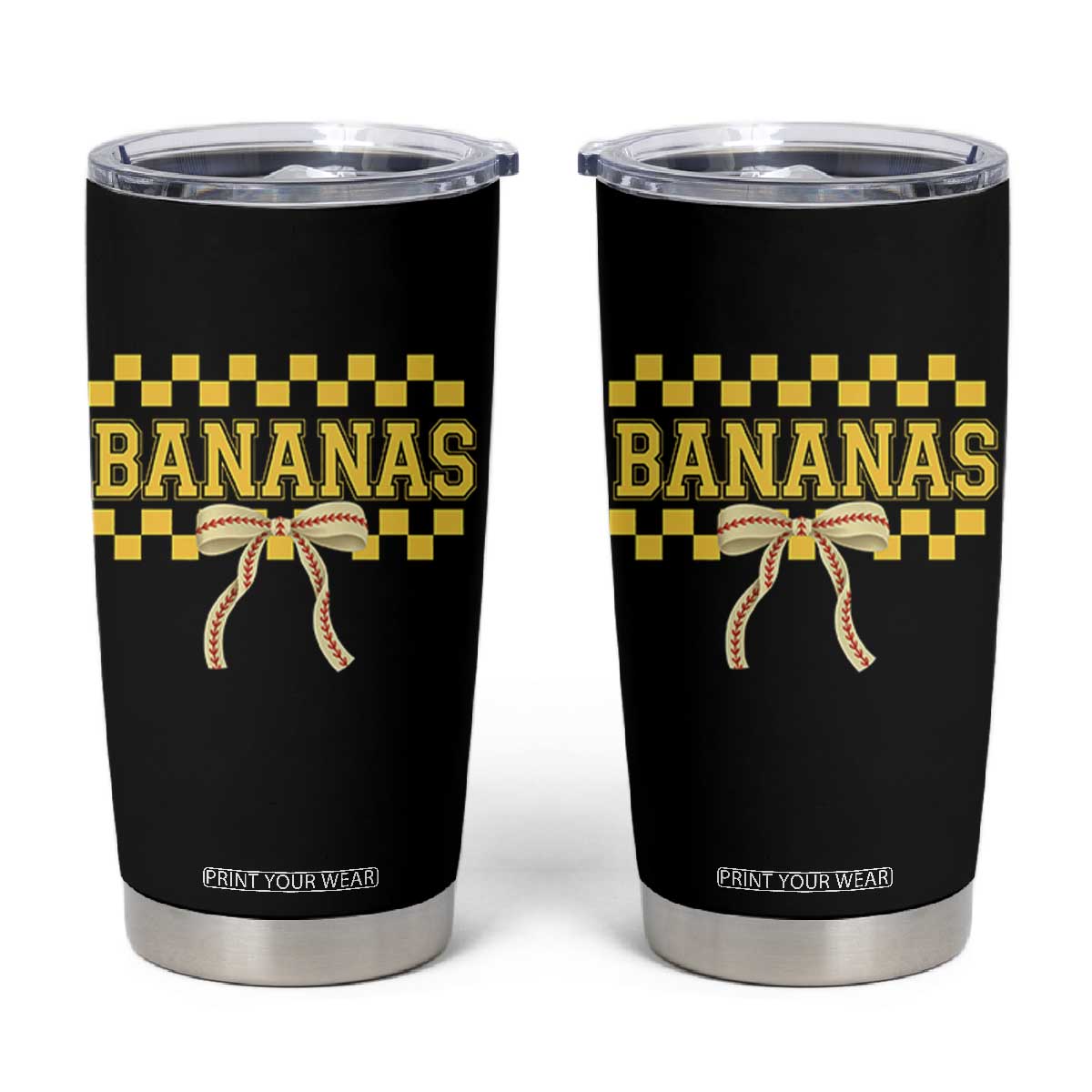 Bananas Coquette Bow Checkered Tumbler Cup Women Girls Kids TS10 Black Print Your Wear