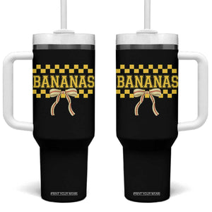Bananas Coquette Bow Checkered Tumbler With Handle Women Girls Kids TS10 One Size: 40 oz Black Print Your Wear