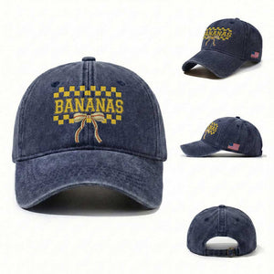 Bananas Coquette Bow Checkered Washed Cotton Baseball Cap Women Girls Kids TS10 Washed Cap Universal Fit Navy Print Your Wear