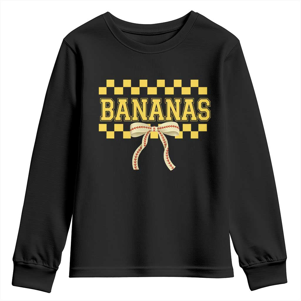 Bananas Coquette Bow Checkered Youth Sweatshirt Women Girls Kids TS10 Black Print Your Wear