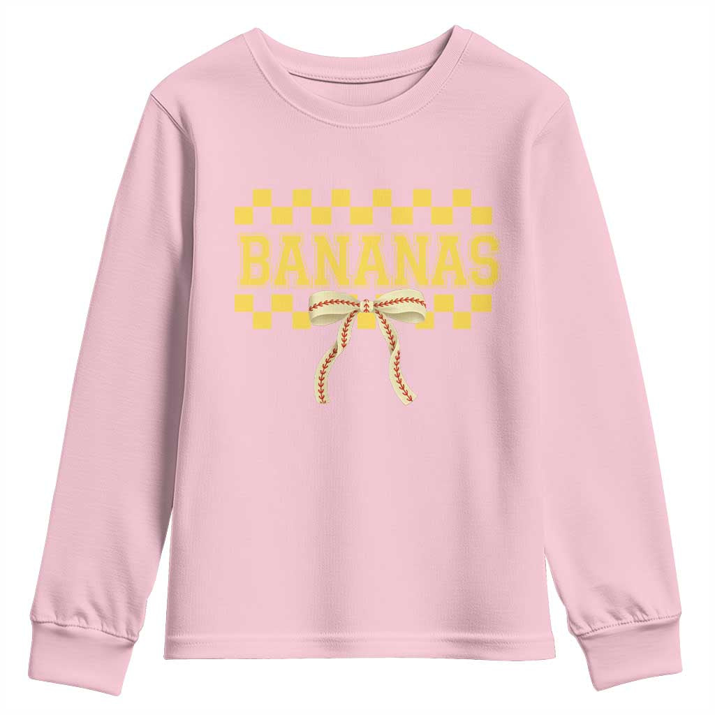 Bananas Coquette Bow Checkered Youth Sweatshirt Women Girls Kids TS10 Light Pink Print Your Wear