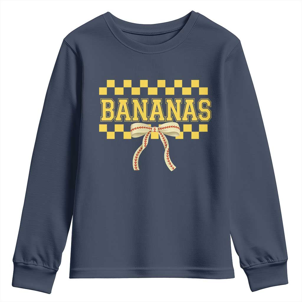 Bananas Coquette Bow Checkered Youth Sweatshirt Women Girls Kids TS10 Navy Print Your Wear