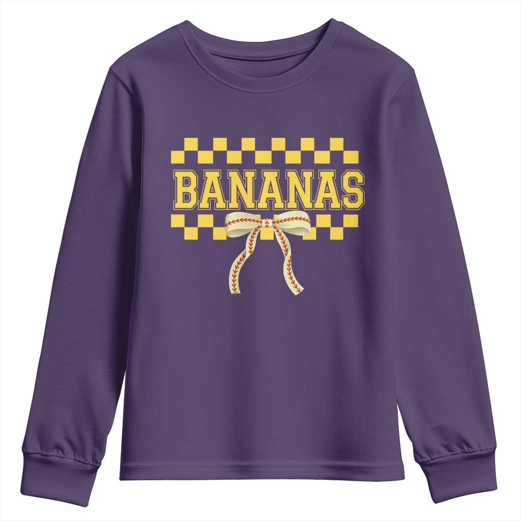 Bananas Coquette Bow Checkered Youth Sweatshirt Women Girls Kids TS10 Purple Print Your Wear