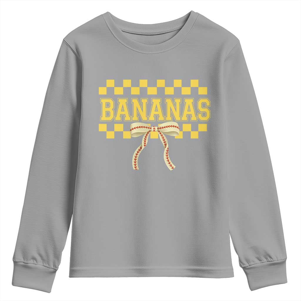 Bananas Coquette Bow Checkered Youth Sweatshirt Women Girls Kids TS10 Sport Gray Print Your Wear