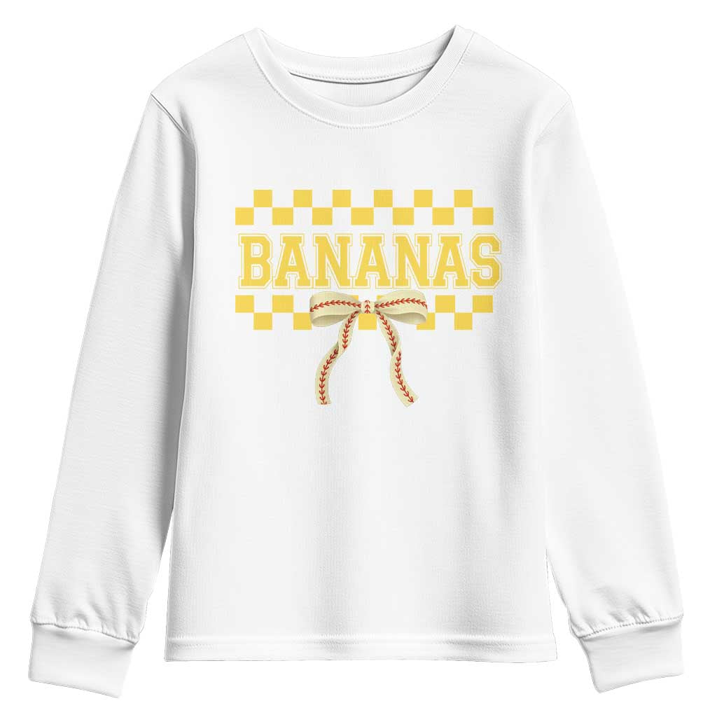 Bananas Coquette Bow Checkered Youth Sweatshirt Women Girls Kids TS10 White Print Your Wear