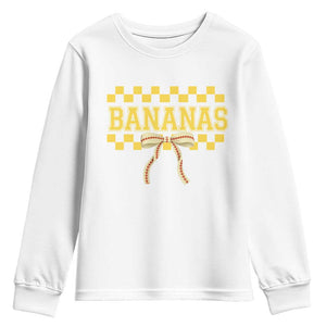 Bananas Coquette Bow Checkered Youth Sweatshirt Women Girls Kids TS10 White Print Your Wear