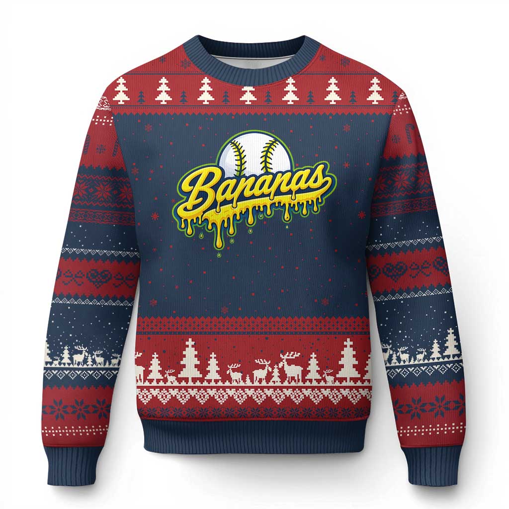 Funny Banana Baseball Ugly Christmas Sweater Sports Team Baseball Drip Ice Cream Style TS10 Navy Red Print Your Wear