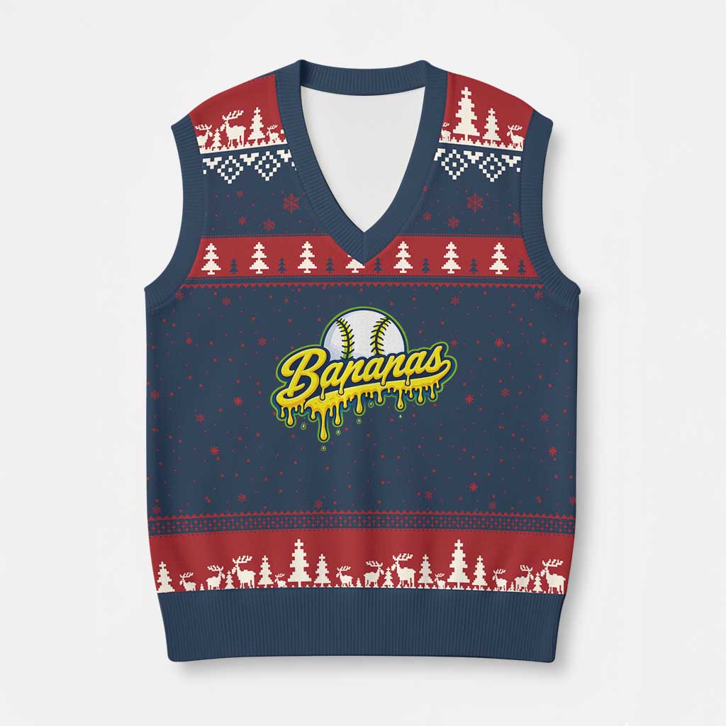 Funny Banana Baseball V-Neck Knit Sweater Vest Sports Team Baseball Drip Ice Cream Style TS10 Navy Red Print Your Wear