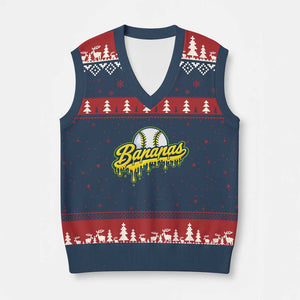 Funny Banana Baseball V-Neck Knit Sweater Vest Sports Team Baseball Drip Ice Cream Style TS10 Navy Red Print Your Wear