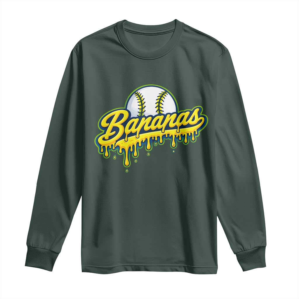 Funny Banana Baseball Long Sleeve Shirt Sports Team Baseball Drip Ice Cream Style TS10 Dark Forest Green Print Your Wear