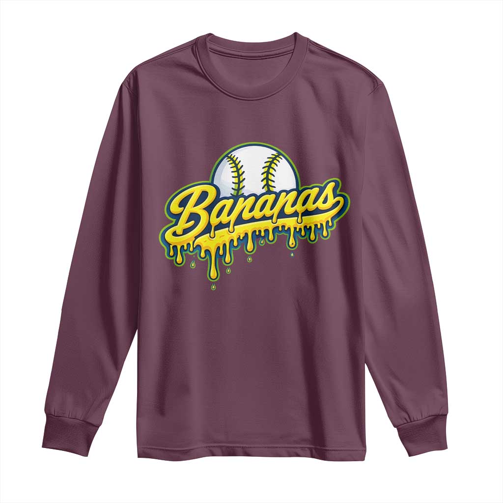 Funny Banana Baseball Long Sleeve Shirt Sports Team Baseball Drip Ice Cream Style TS10 Maroon Print Your Wear