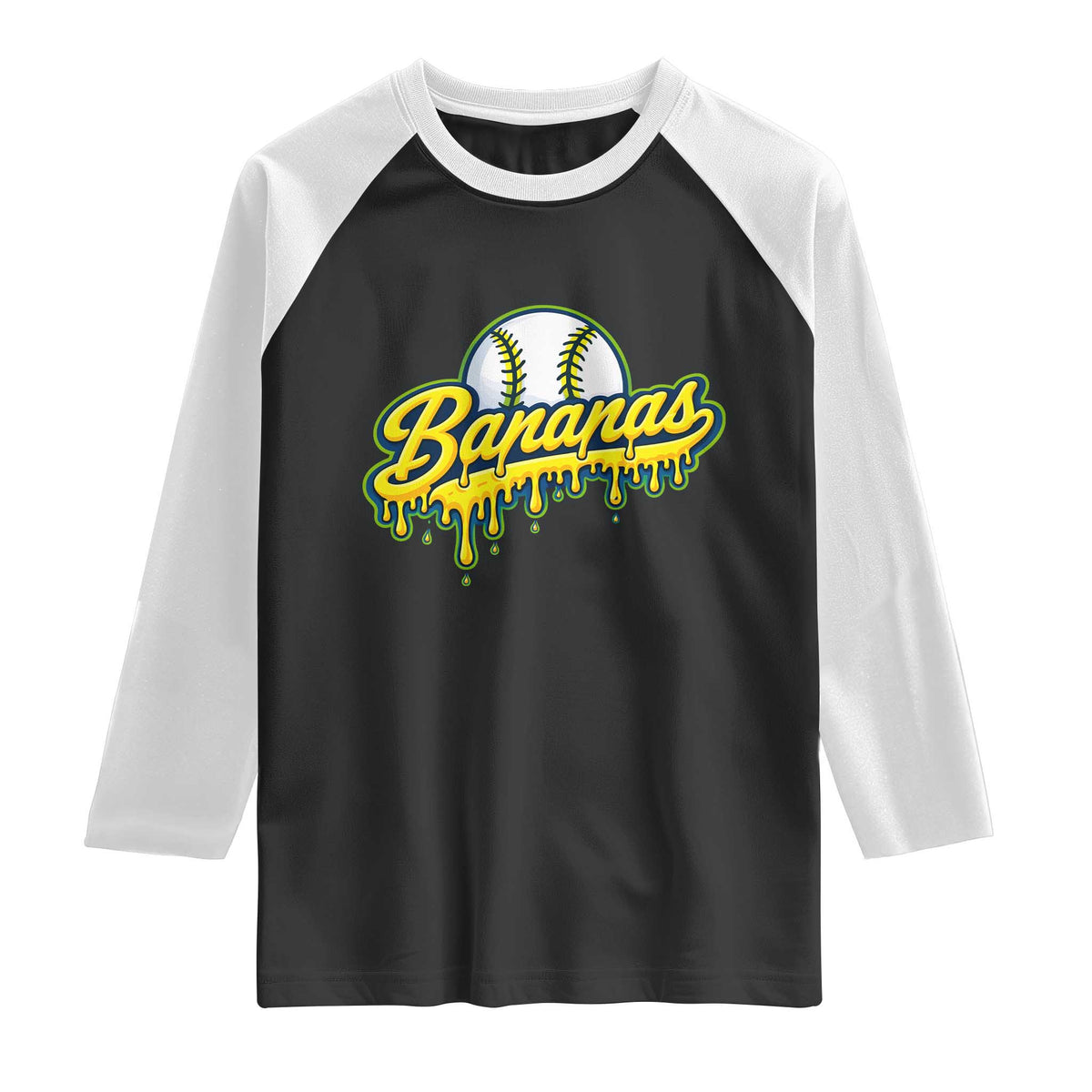 Funny Banana Baseball Raglan Shirt Sports Team Baseball Drip Ice Cream Style TS10 Black White Print Your Wear