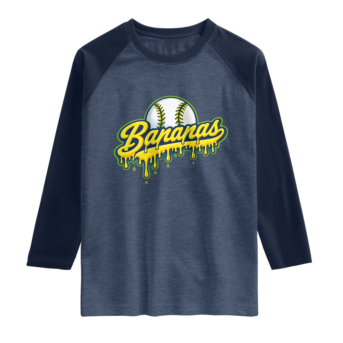 Funny Banana Baseball Raglan Shirt Sports Team Baseball Drip Ice Cream Style TS10 Heather Denim Navy Print Your Wear