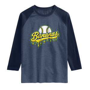Funny Banana Baseball Raglan Shirt Sports Team Baseball Drip Ice Cream Style TS10 Heather Denim Navy Print Your Wear