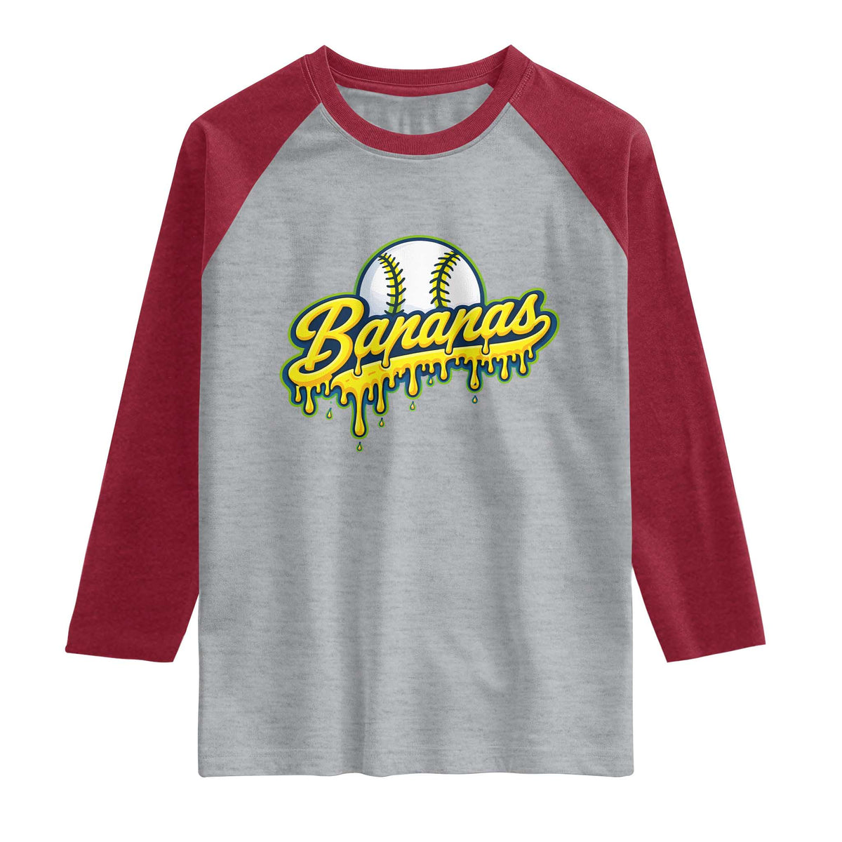 Funny Banana Baseball Raglan Shirt Sports Team Baseball Drip Ice Cream Style TS10 Heather Gray Heather Red Print Your Wear