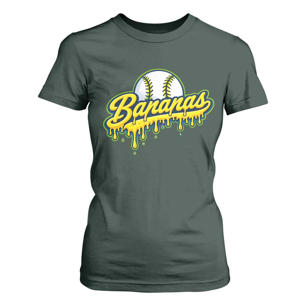 Funny Banana Baseball T Shirt For Women Sports Team Baseball Drip Ice Cream Style TS10 Dark Forest Green Print Your Wear