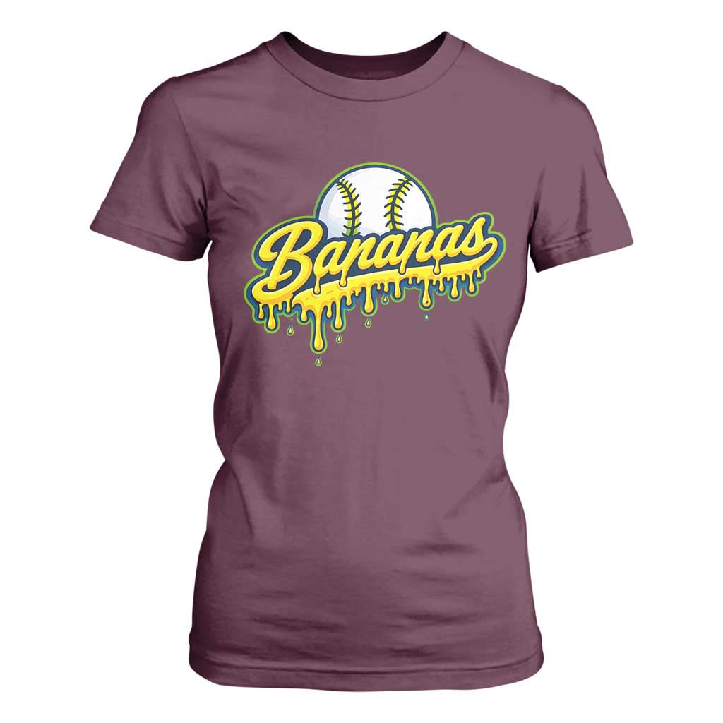 Funny Banana Baseball T Shirt For Women Sports Team Baseball Drip Ice Cream Style TS10 Maroon Print Your Wear
