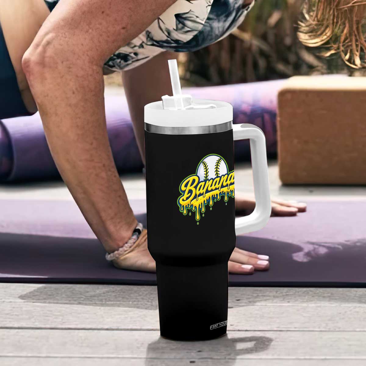 Funny Banana Baseball Tumbler With Handle Sports Team Baseball Drip Ice Cream Style TS10 Print Your Wear