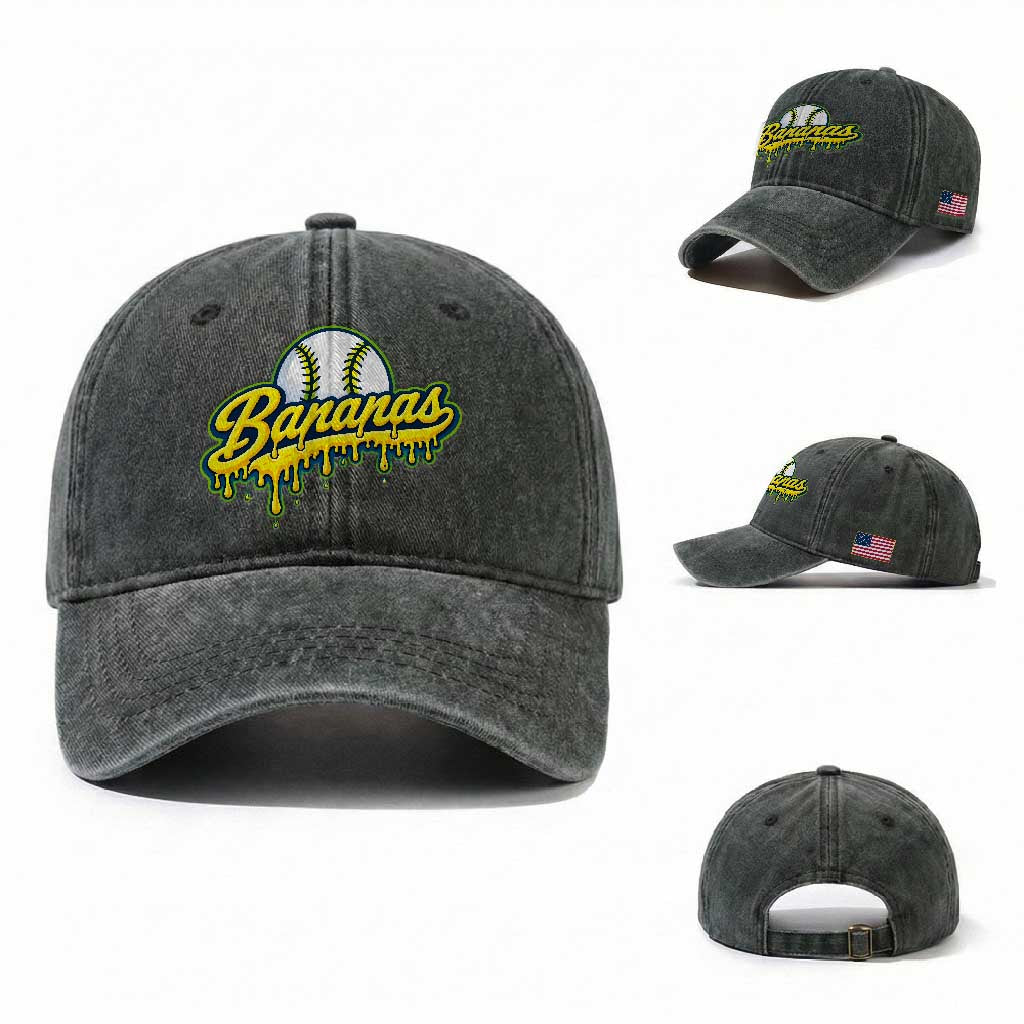 Funny Banana Baseball Washed Cotton Baseball Cap Sports Team Baseball Drip Ice Cream Style TS10 Washed Cap Universal Fit Dark Green Print Your Wear