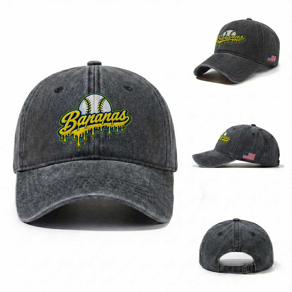 Funny Banana Baseball Washed Cotton Baseball Cap Sports Team Baseball Drip Ice Cream Style TS10 Washed Cap Universal Fit Dark Gray Print Your Wear