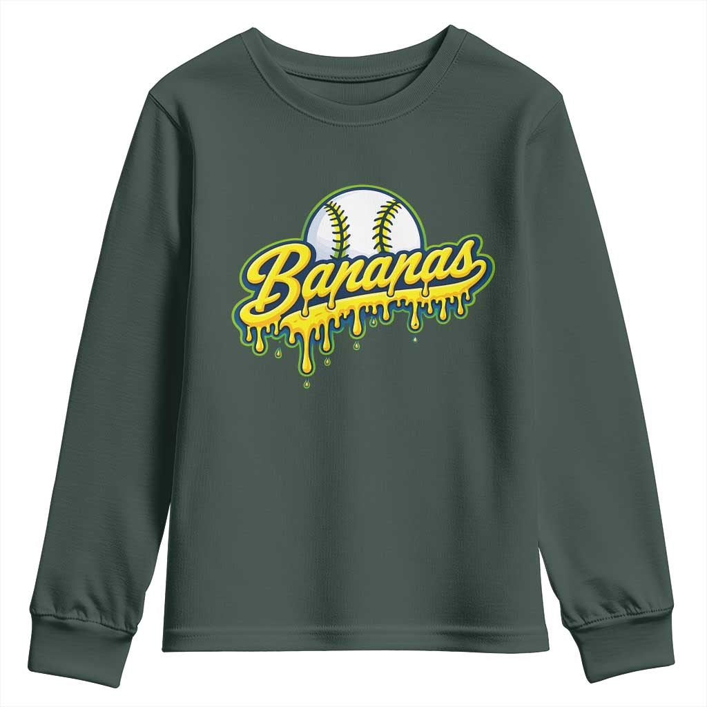 Funny Banana Baseball Youth Sweatshirt Sports Team Baseball Drip Ice Cream Style TS10 Dark Forest Green Print Your Wear