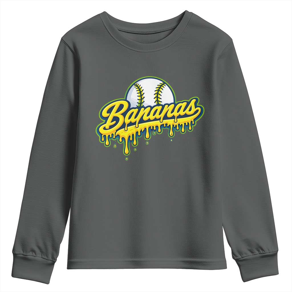 Funny Banana Baseball Youth Sweatshirt Sports Team Baseball Drip Ice Cream Style TS10 Dark Heather Print Your Wear