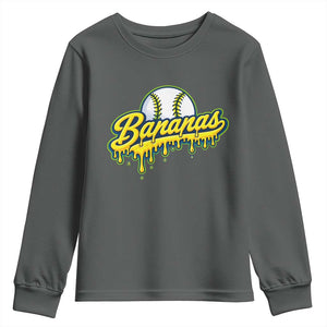 Funny Banana Baseball Youth Sweatshirt Sports Team Baseball Drip Ice Cream Style TS10 Dark Heather Print Your Wear