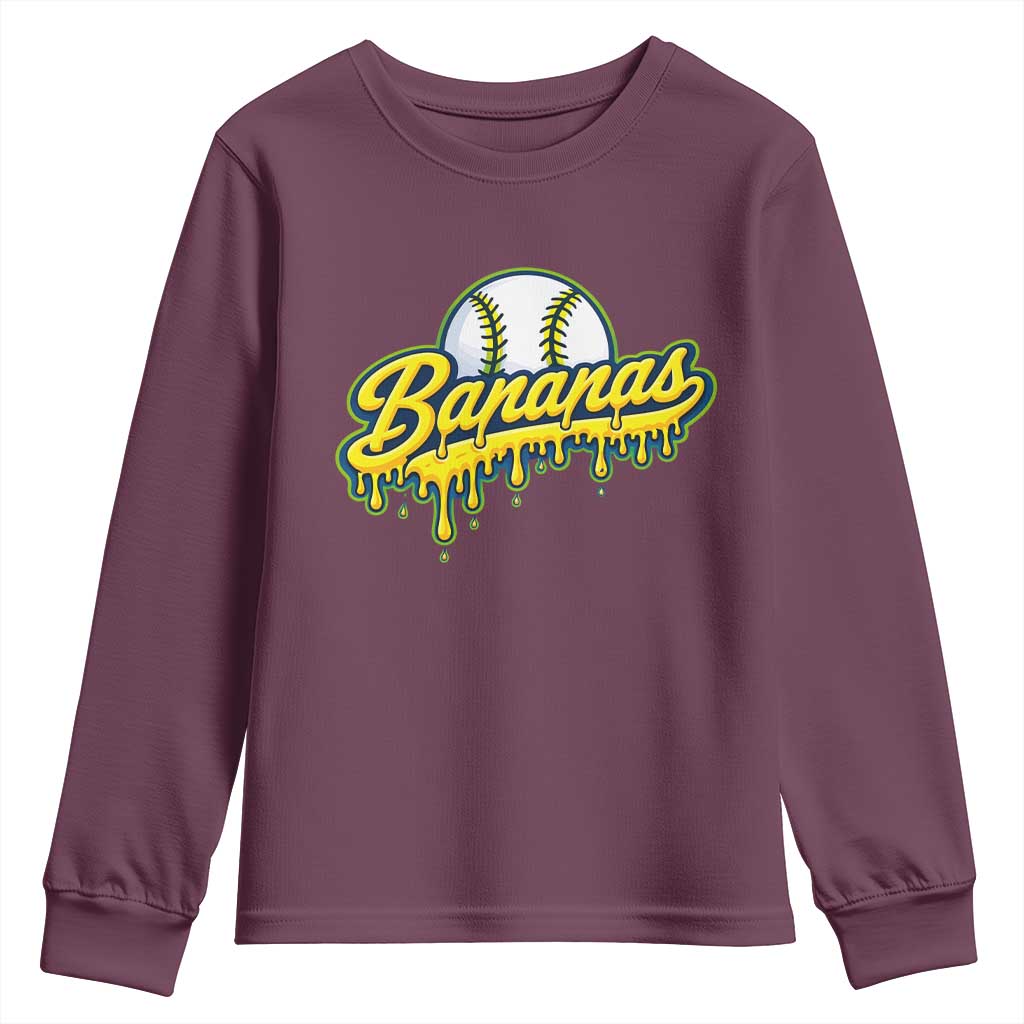 Funny Banana Baseball Youth Sweatshirt Sports Team Baseball Drip Ice Cream Style TS10 Maroon Print Your Wear