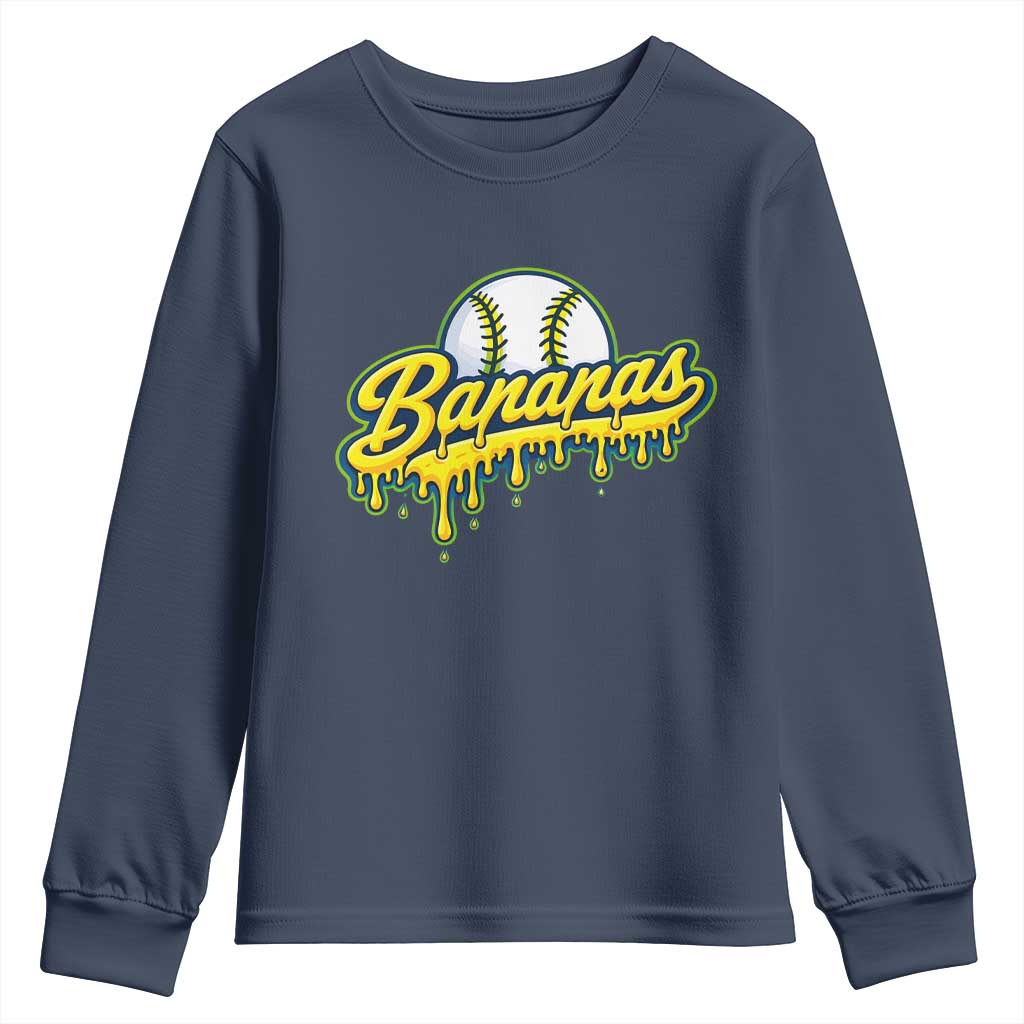 Funny Banana Baseball Youth Sweatshirt Sports Team Baseball Drip Ice Cream Style TS10 Navy Print Your Wear