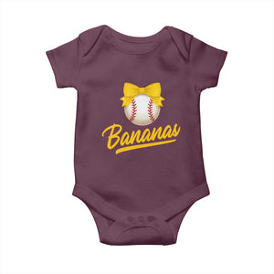Bananas Coquette Bow Baby Onesie Banana Retro Popular Fruit Humor Cute Girls Kids TS10 Maroon Print Your Wear