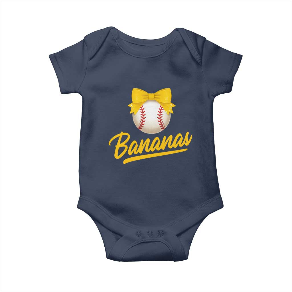 Bananas Coquette Bow Baby Onesie Banana Retro Popular Fruit Humor Cute Girls Kids TS10 Navy Print Your Wear