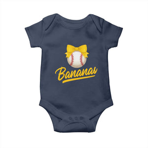 Bananas Coquette Bow Baby Onesie Banana Retro Popular Fruit Humor Cute Girls Kids TS10 Navy Print Your Wear