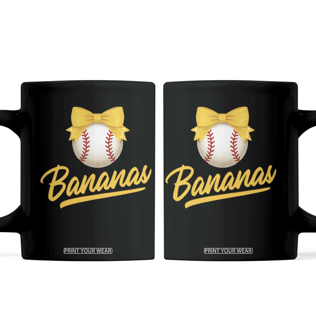 Bananas Coquette Bow Coffee Mug Banana Retro Popular Fruit Humor Cute Girls Kids TS10 Black Print Your Wear