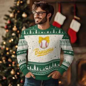 Bananas Coquette Bow Ugly Christmas Sweater Banana Retro Popular Fruit Humor Cute Girls Kids TS10 Beige Green Print Your Wear