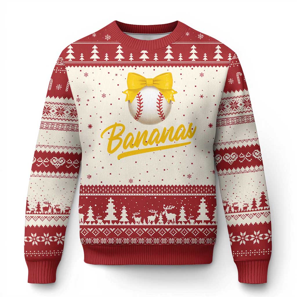 Bananas Coquette Bow Ugly Christmas Sweater Banana Retro Popular Fruit Humor Cute Girls Kids TS10 Beige Red Print Your Wear