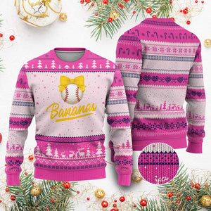 Bananas Coquette Bow Ugly Christmas Sweater Banana Retro Popular Fruit Humor Cute Girls Kids TS10 Hot Pink Print Your Wear