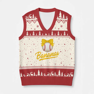 Bananas Coquette Bow V-Neck Knit Sweater Vest Banana Retro Popular Fruit Humor Cute Girls Kids TS10 Beige Red Print Your Wear