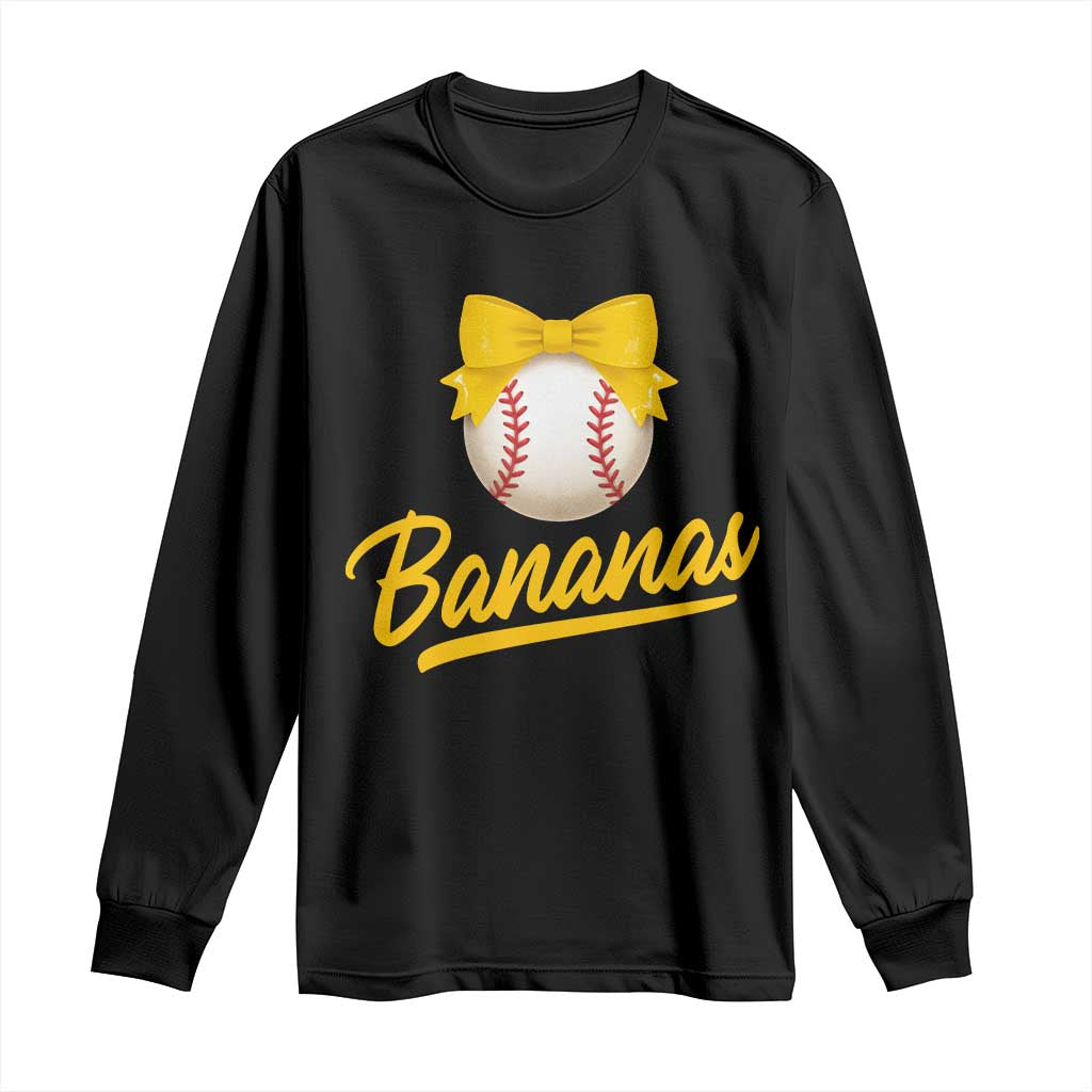 Bananas Coquette Bow Long Sleeve Shirt Banana Retro Popular Fruit Humor Cute Girls Kids TS10 Black Print Your Wear