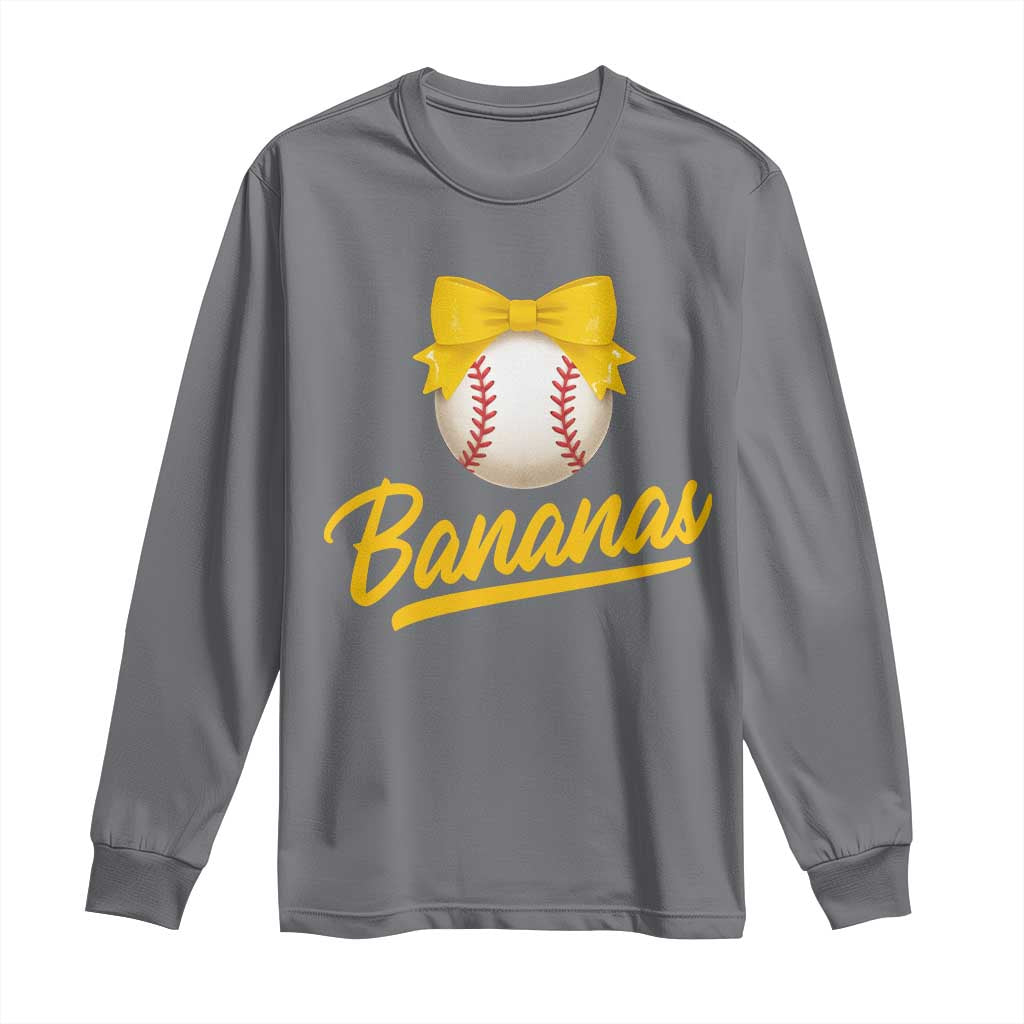 Bananas Coquette Bow Long Sleeve Shirt Banana Retro Popular Fruit Humor Cute Girls Kids TS10 Charcoal Print Your Wear